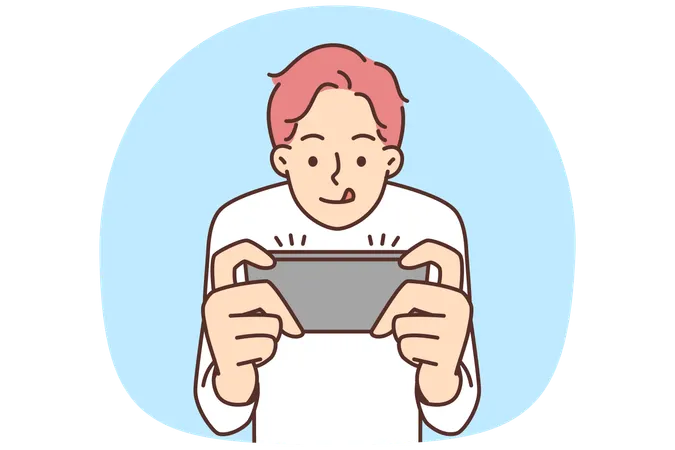 Boy play video game on mobile phone  Illustration