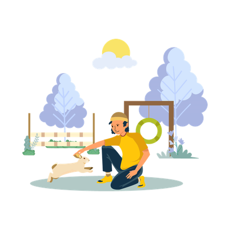 Boy Play With Rabbit  Illustration