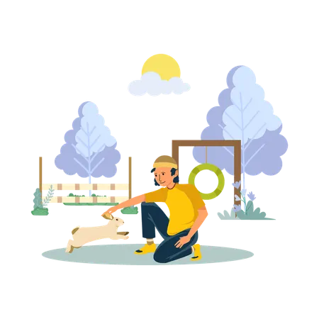 Boy Play With Rabbit  Illustration