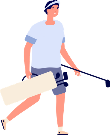 Boy player with golf stick  イラスト