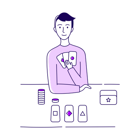 Boy playing a card game Illustration