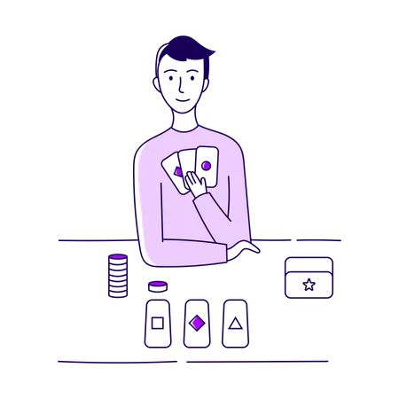 Boy playing a card game  Illustration