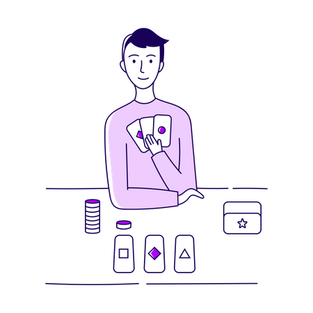 Boy playing a card game  Illustration