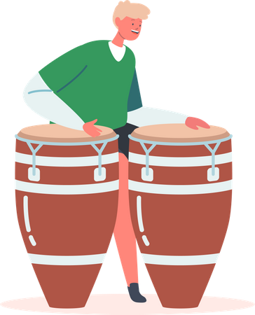 Boy Playing African Drums Illustration