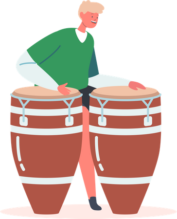 Boy Playing African Drums  Illustration