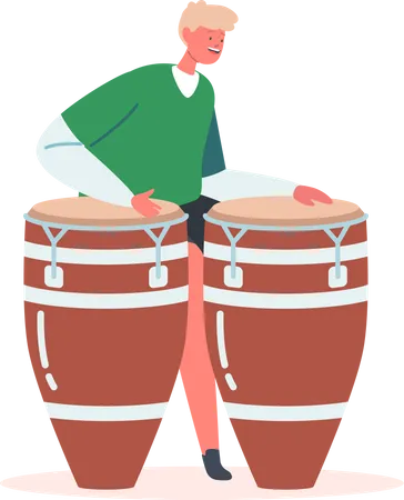 Boy Playing African Drums  Illustration