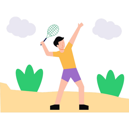 Boy playing badminton Illustration