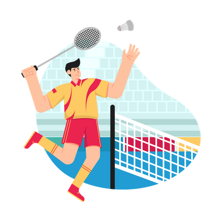 Boy playing Badminton match in Olympic Illustration