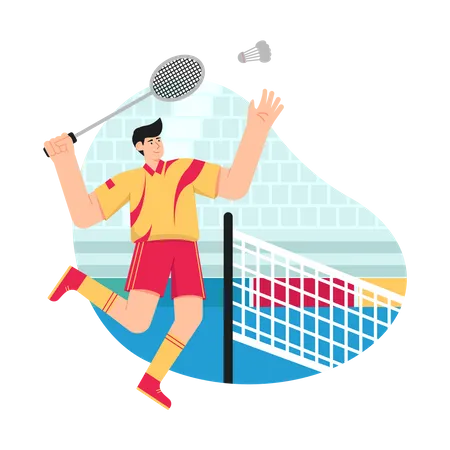 Boy playing Badminton match in Olympic  Illustration