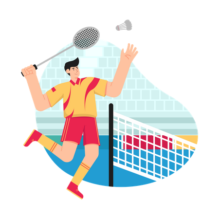 Boy playing Badminton match in Olympic  Illustration