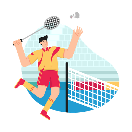 Boy playing Badminton match in Olympic  Illustration