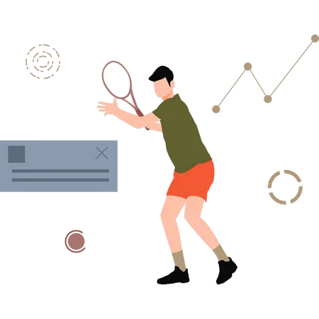 Boy playing badminton while wearing VR  Illustration