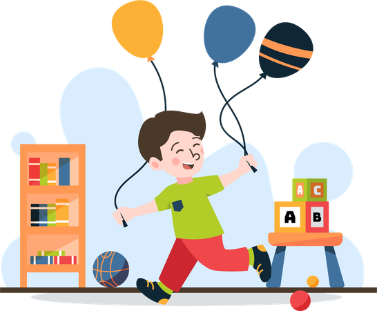 Boy playing balloons  Illustration