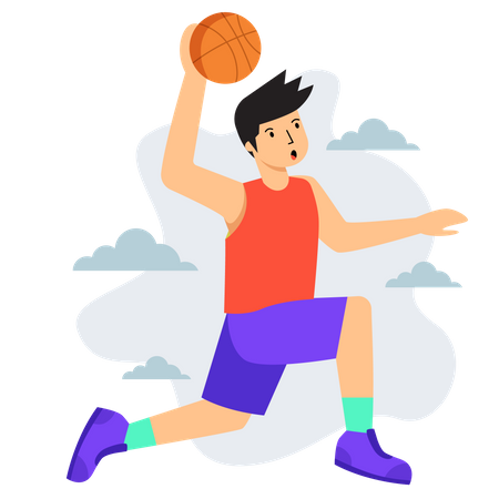 Boy Playing Basketball Illustration