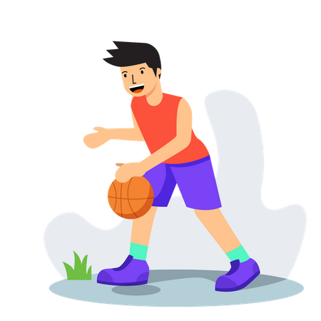 Boy Playing Basketball Dribble Illustration