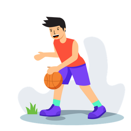 Boy Playing Basketball Dribble  Illustration