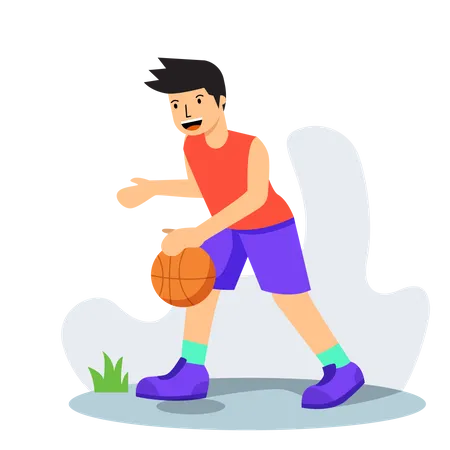 Boy Playing Basketball Dribble  Illustration