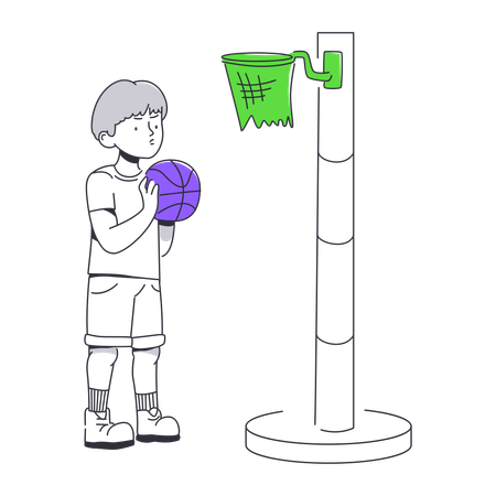 Boy playing basketball in playground  Illustration