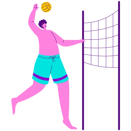 Boy playing Beach volleyball  Illustration