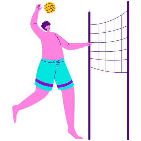 Boy playing Beach volleyball  Illustration