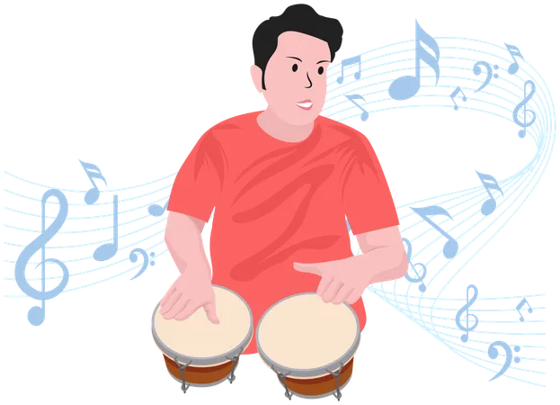 Boy playing Bongo Drums  イラスト