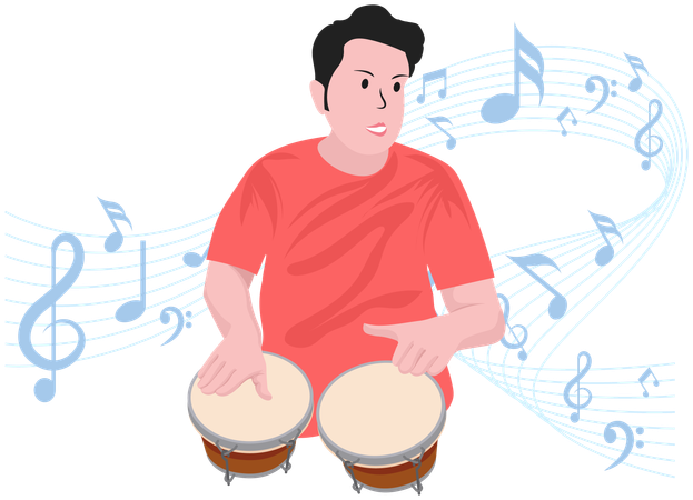 Boy playing Bongo Drums  Illustration