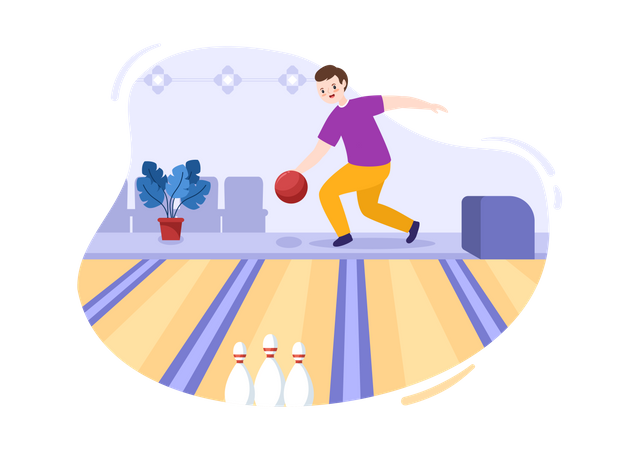 Boy Playing Bowling Game  Illustration