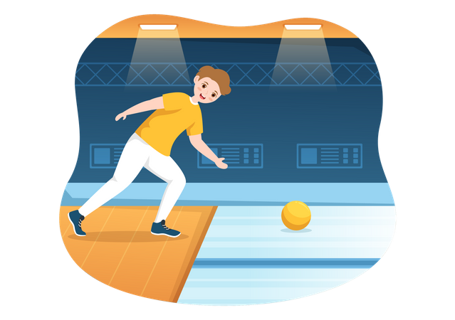 Boy Playing Bowling Game  Illustration