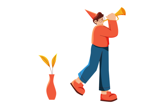 Boy playing bullhorn  Illustration