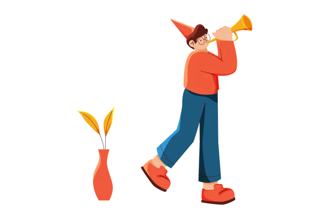 Boy playing bullhorn Illustration