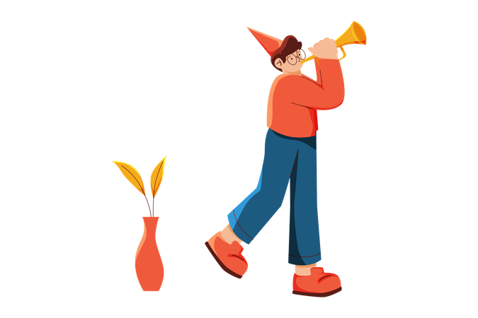 Boy playing bullhorn  Illustration