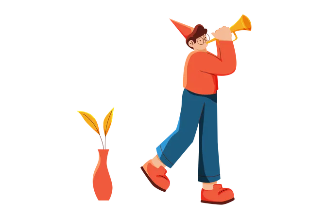 Boy playing bullhorn  Illustration