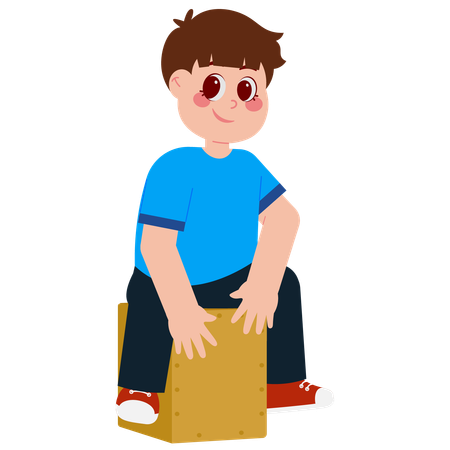 Boy playing cajon drum box  Illustration