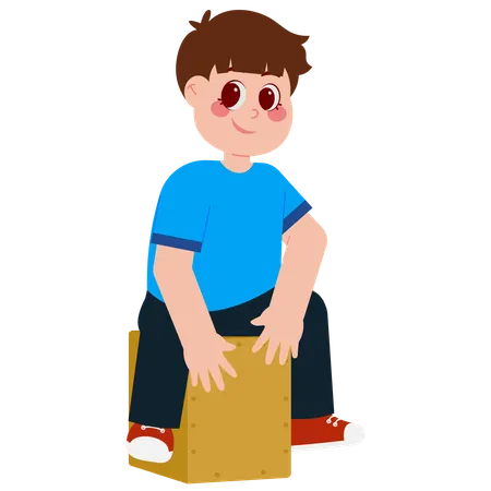 Boy playing cajon drum box  Illustration