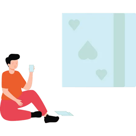 The Boy Is Playing Cards Illustration