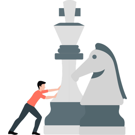 Boy playing chess alone  Illustration