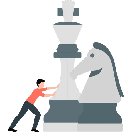 Boy playing chess alone  Illustration