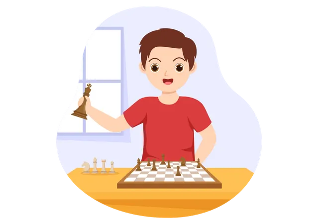 Boy Playing Chess Board Game  Illustration