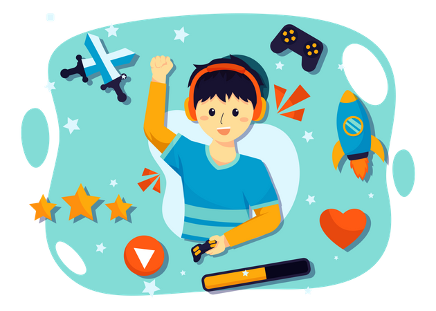 Boy playing competition games Illustration