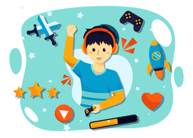 Boy playing competition games  Illustration