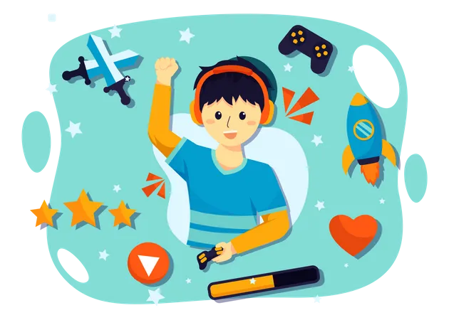 Boy playing competition games  Illustration