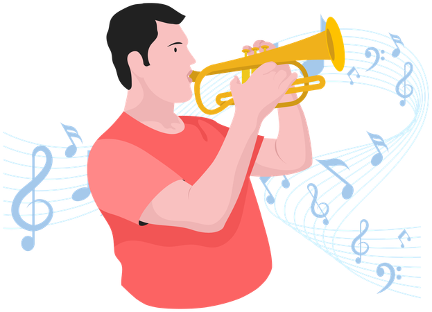 Boy playing Cornet  Illustration