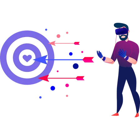 Boy Playing Dart Game Wearing Vr  Illustration