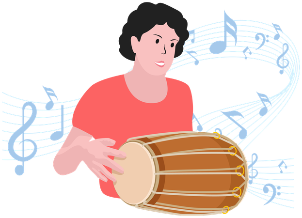 Boy playing Dholak  Illustration