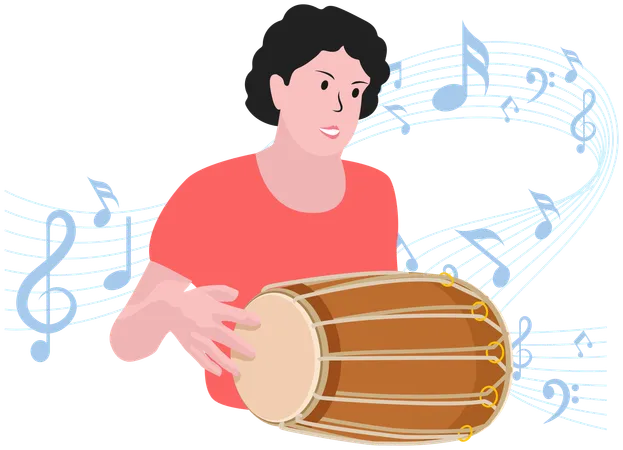 Boy playing Dholak  Illustration