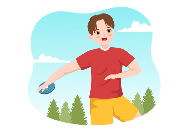 Boy playing Discus Throw  Illustration