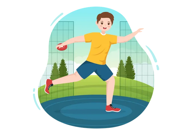 Boy playing Discus Throw  Illustration