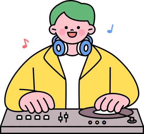 DJをする少年  イラスト