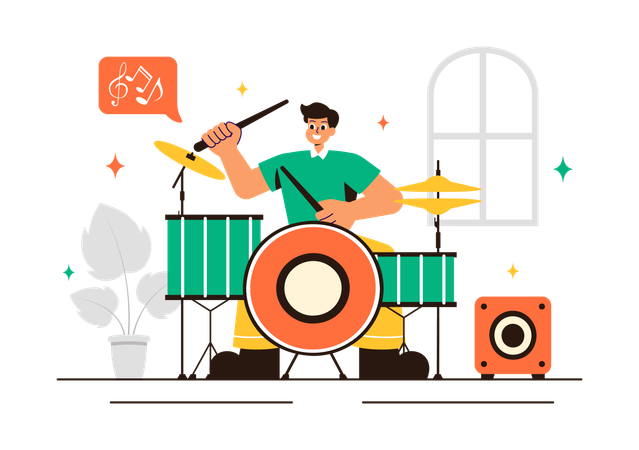 Boy playing drum in Music School  Illustration