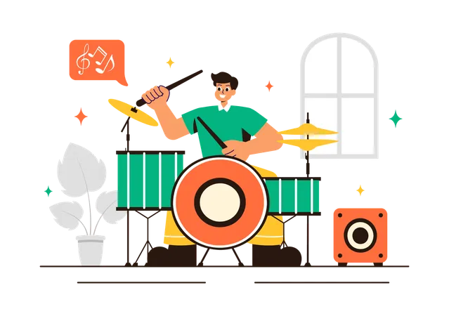 Boy playing drum in Music School  Illustration